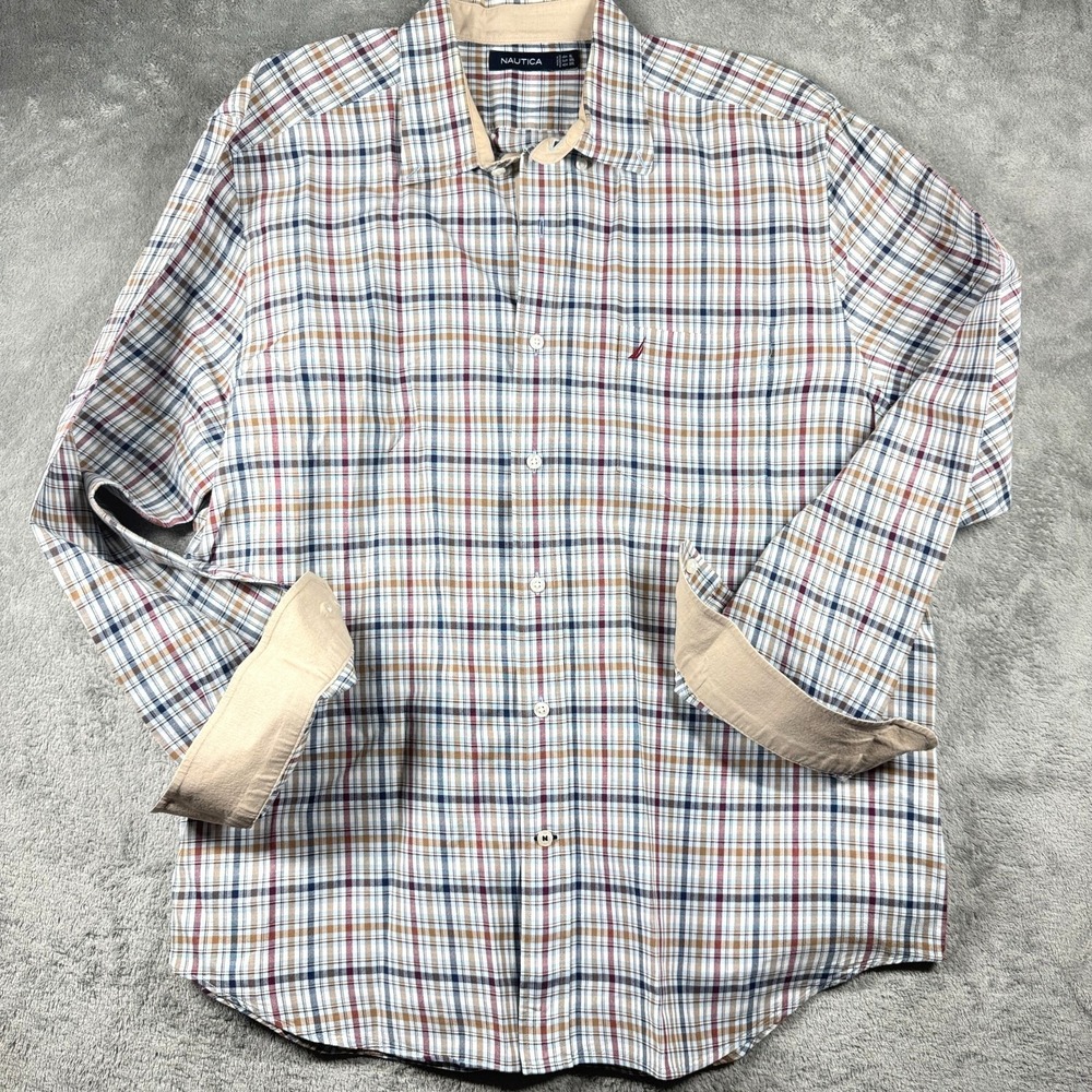 Nautica Button Up Long Sleeve Shirt Men's XL Plaid Casual Preppy